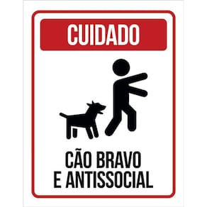 Kit 3 Placas Cuidado Cão Bravo E Antissocial