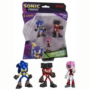 Kit 3 Bonecos Col 6,5Cm Sonic, Knuckles Pirata E Rusty Rose