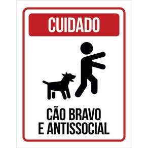 Kit 3 Placas Cuidado Cão Bravo E Antissocial