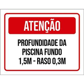 Placa Atenção Profundidade Piscina Fundo 1,5 M 36X46
