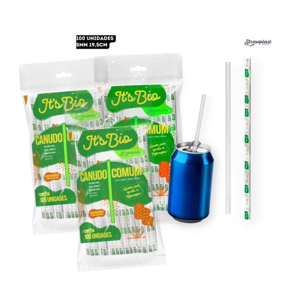 Kit 3 Canudo Bebidas Sucos It`S Bio Biodegradável 300Un