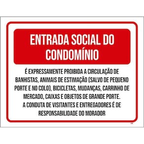 Placa Vermelha Entrada Social Do Condomínio 36X46