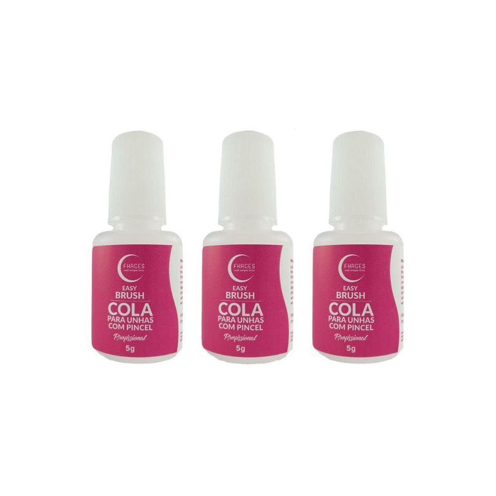 Cola Para Unhas Postiças Fhaces 5G Com Pincel - Kit Com 3Un