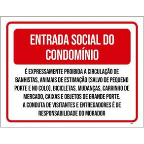 Placa Vermelha Entrada Social Do Condomínio 36X46