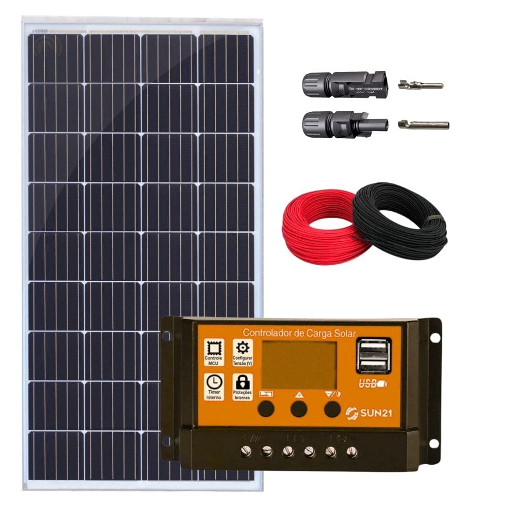 Kit Placa Solar 155W Resun Controlador PWM 30A Painel Cabo e MC4