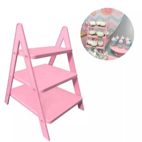 Escadinha Para Festa e Decoração, Suporte Para Doces e Lembrancinhas, Escada Desmontável Festa (Rosa)