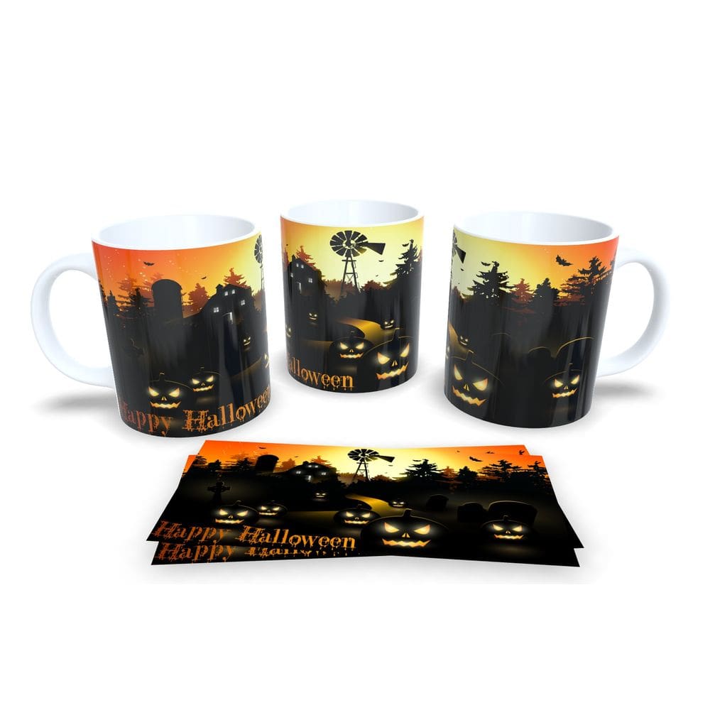 Caneca Branca de Porcelana Personalizada Coleção Hallowen