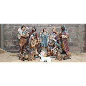 Presépio De Natal Rustico Azul De Resina 30Cm 11 Peças