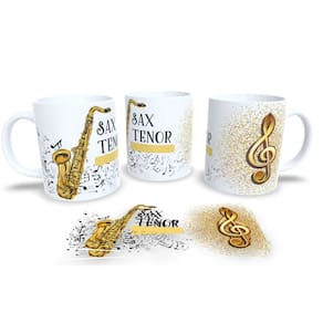 Caneca Branca de Porcelana Personalizada Coleção Instrumentos Musicais