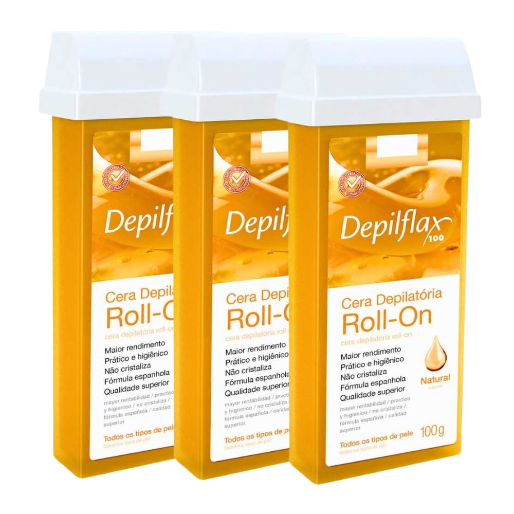 Kit Cera Refil Roll On Depilflax Natural 100g 3UN