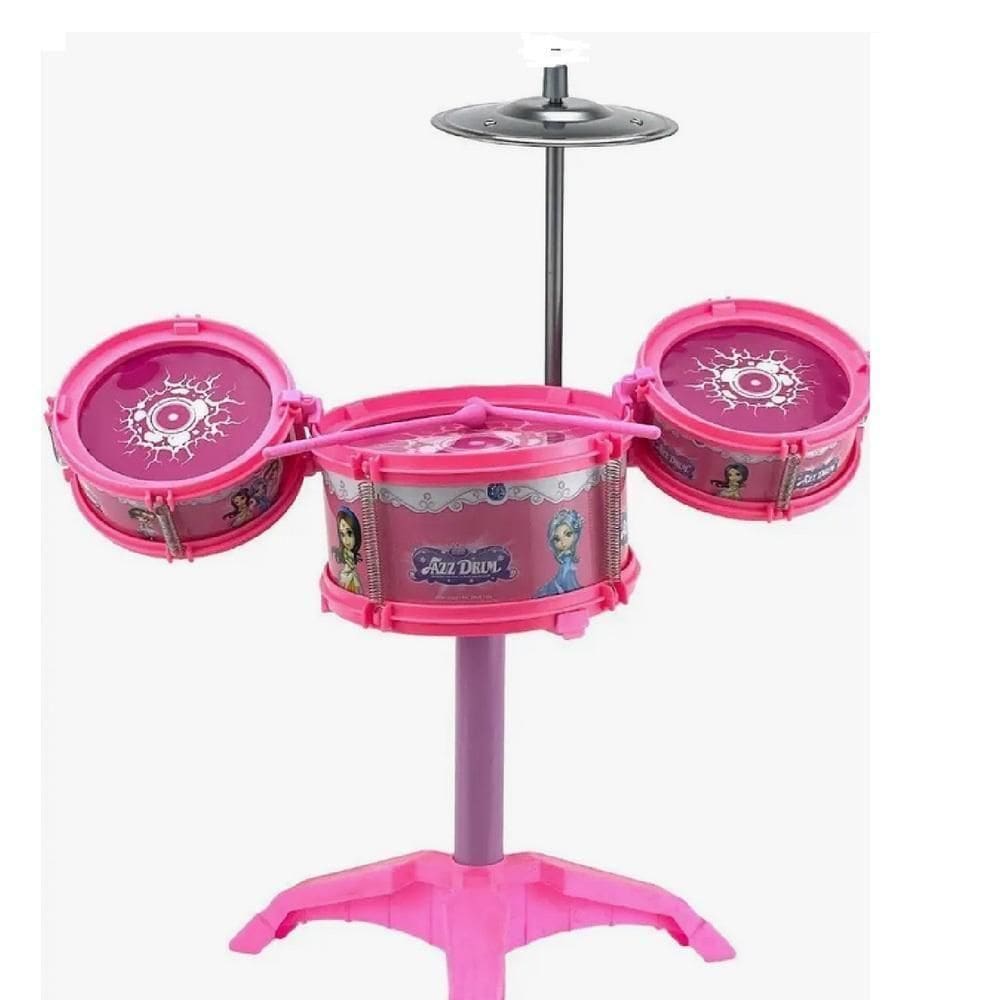 Bateria Infantil Rosa Rock Girl Instrumento Musical Princesas 3 Tambores Completa Meninas Iniciante