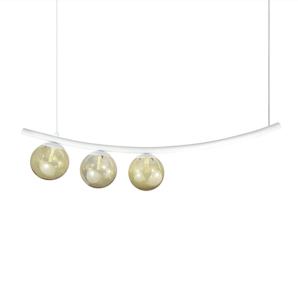 Lustre Pendente Ktna BRANCO 3 Globos Vidro Âmbar