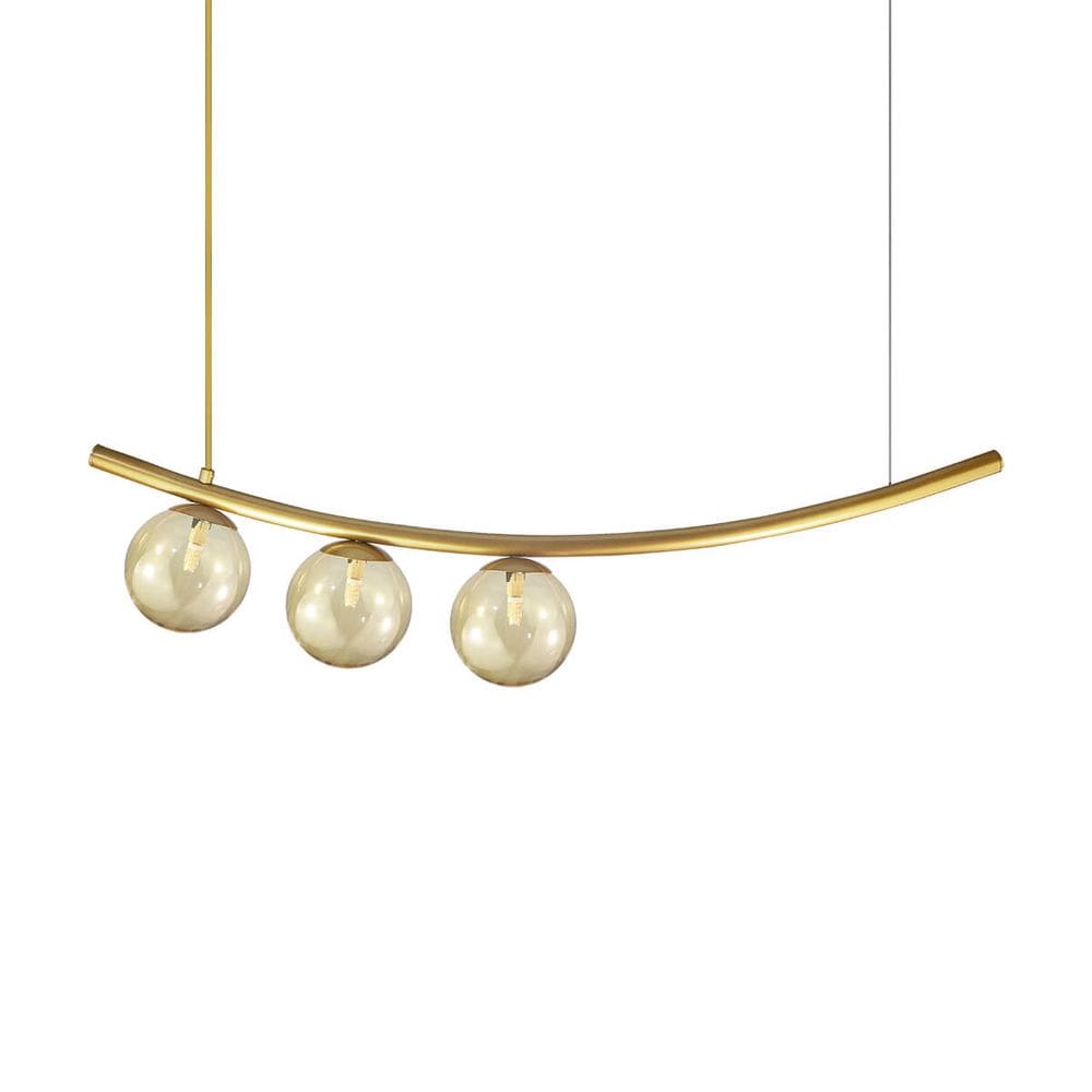 Lustre Pendente Ktna OURO 3 Globos Vidro Âmbar