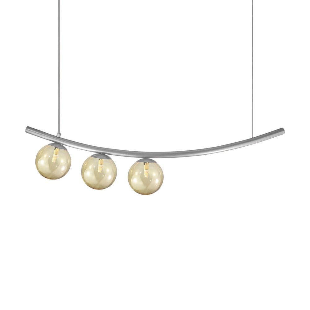Lustre Pendente Ktna PRATA 3 Globos Vidro Âmbar