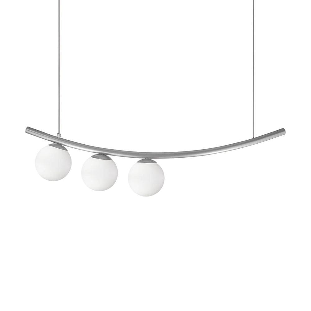 Lustre Pendente Ktna PRATA 3 Globos Vidro Branco