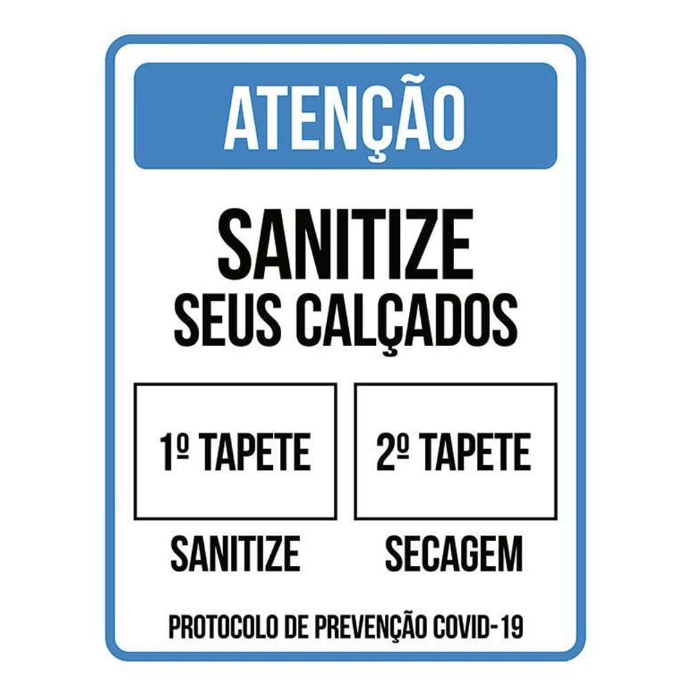 Placa Atenção Sanitize Seus Calçados Tapete 36X46