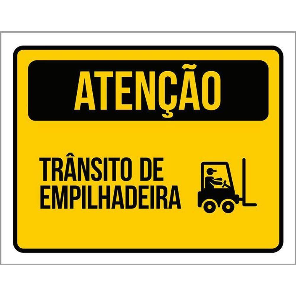 Placa De Sinalização - Atenção Transito Empilhadeira 36X46