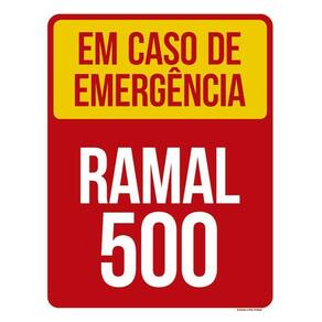 Placa Em Caso De Emergência Ramal 500 Segurança Aviso 36X46