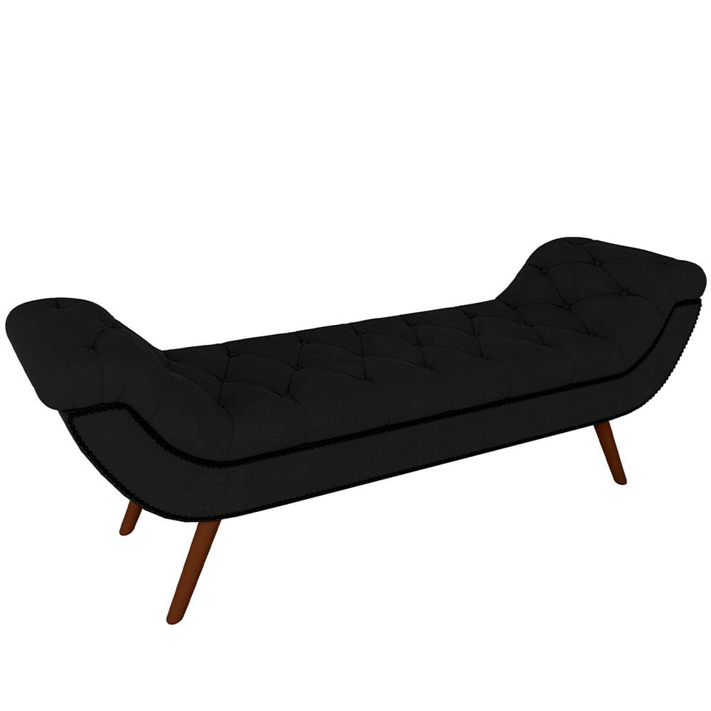 Puff Recamier Decorativo com Tachas 195 cm Santorini Veludo Preto - Lyam Decor