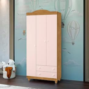 Roupeiro Lara 3 Portas E 2 Gavetas Em Mdf Nature / Rose