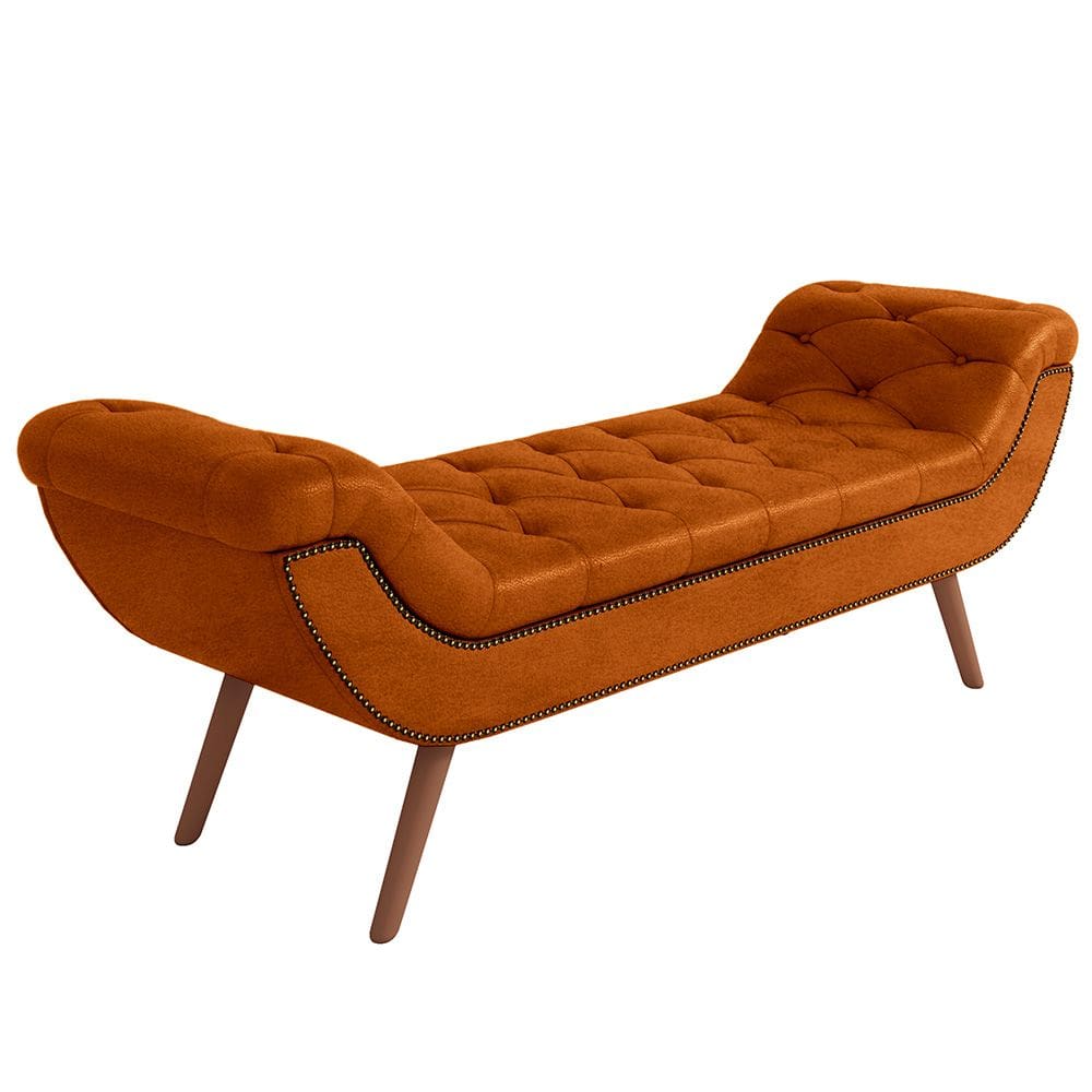 Puff Recamier Decorativo com Tachas 195 cm Santorini Couríssimo Camel - Lyam Decor