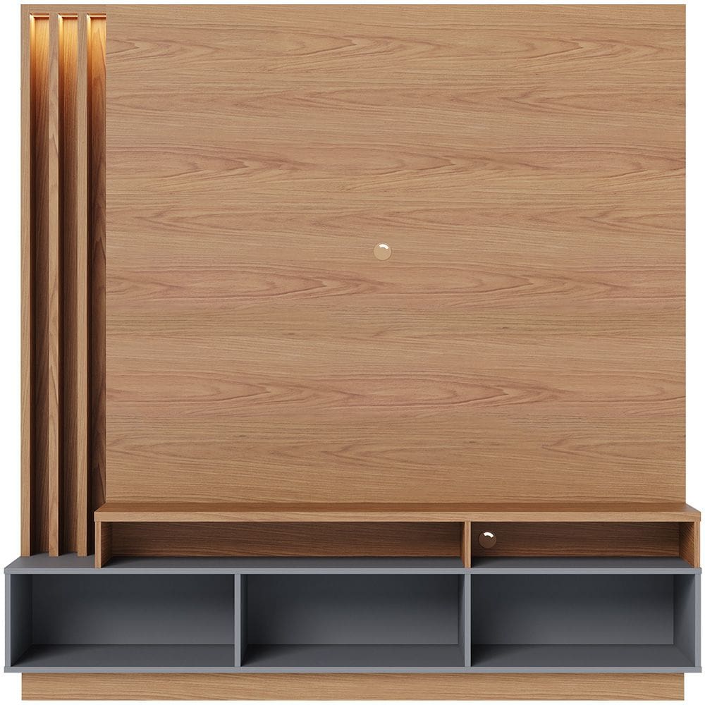 Estante Painel Para TV 65 Pol com LED Alencar C04 Freijó Cinza Fosco - Lyam Decor