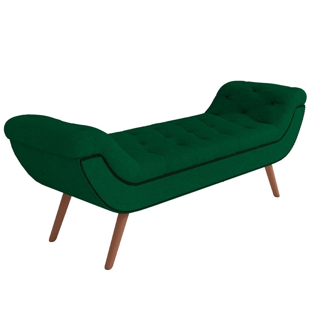 Puff Recamier Decorativo com Tachas 140 cm Santorini Bouclê Verde - Lyam Decor