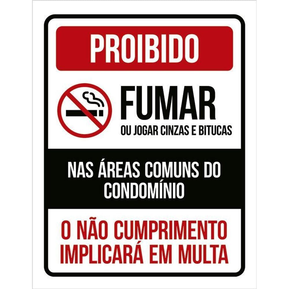 Placa Proibido Fumar Jogar Áreas Comuns Condomínio 36X46