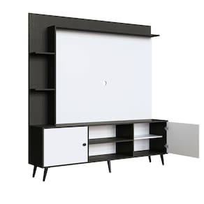 Rack Com Painel Para Tv Retrô 2040 Até 50 Polegadas Quiditá Branco Com Grafite