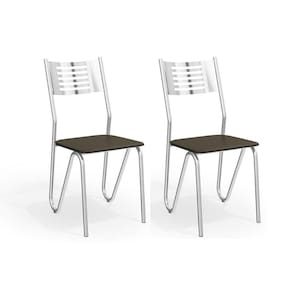 Cadeira Sala De Jantar Aço Kit 2 Uni Cromado Marrom
