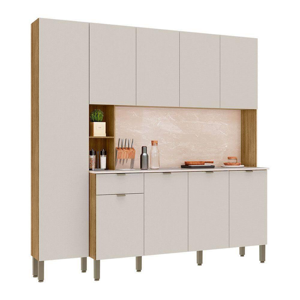 Armário De Cozinha Compacta 9 Portas E 1 Gaveta 200cm Milla Freijó-soft - Pallazio