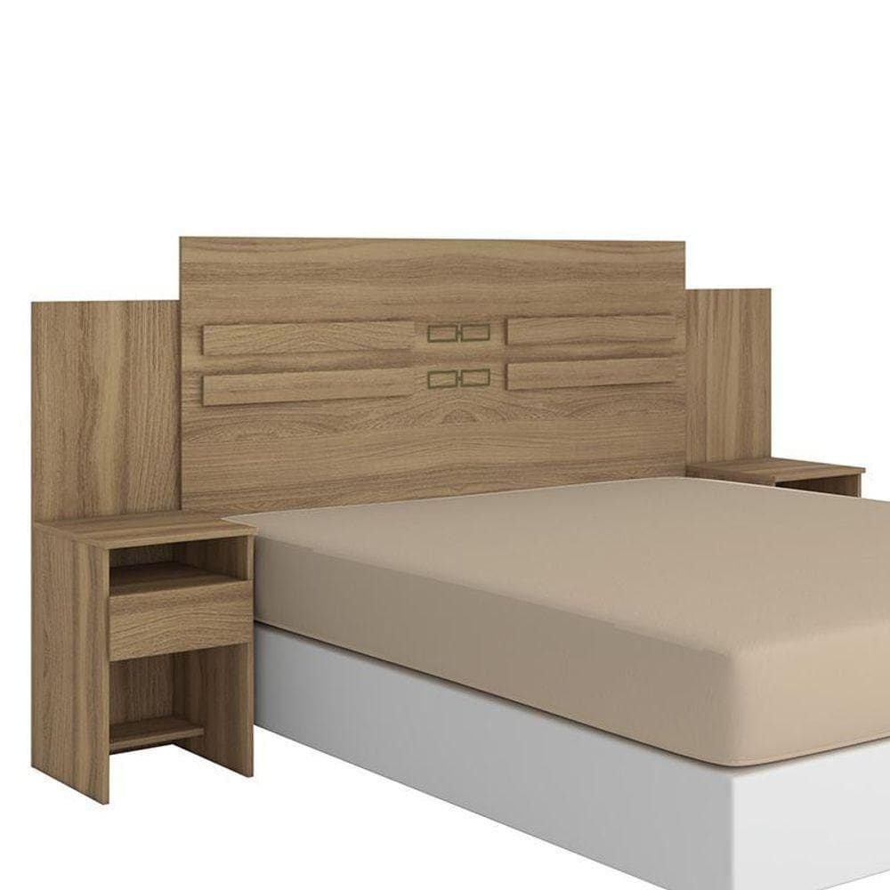 Cabeceira Cama Casal Extensível Triunfo Com 2 Mesas De Cabeceira Amêndola - Demóbile Amêndola