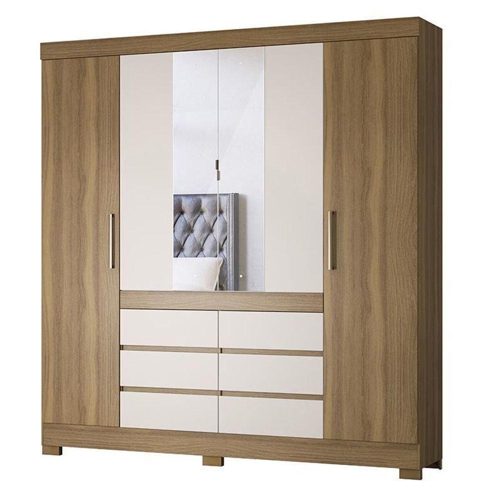 Guarda Roupa Casal Cádis 4 Portas Amêndola Off White Com Espelho - Demóbile Amêndola Off White