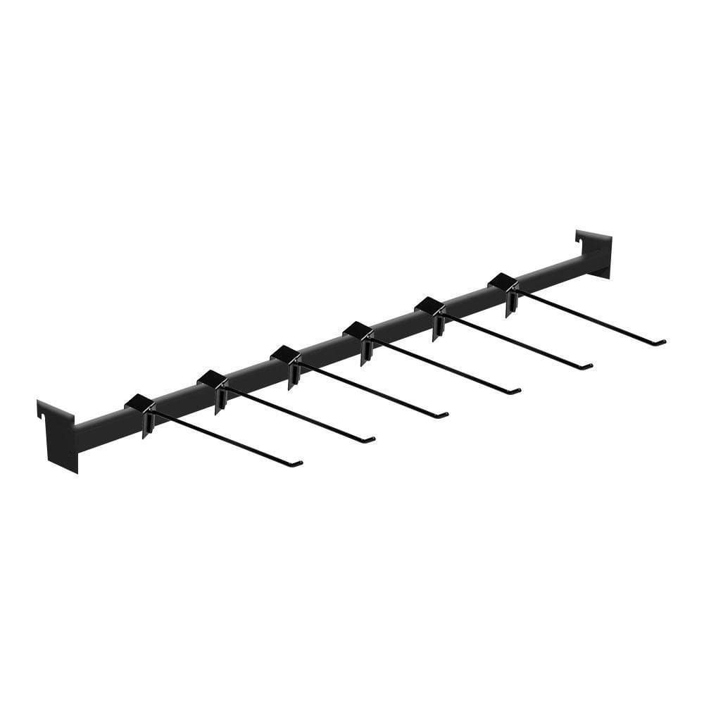 Régua Para Gondola 91Cm + 6 Ganchos Simples Preto New Plus