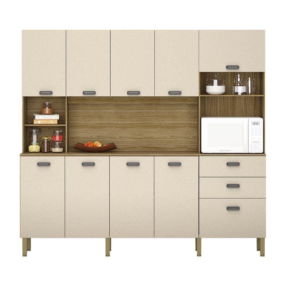 Armário De Cozinha Compacta 10 Portas E 2 Gavetas 222cm Sense Freijó-vanilla - Pallazio