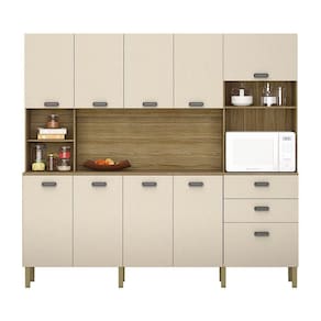 Armário De Cozinha Compacta 10 Portas E 2 Gavetas 222cm Sense Freijó-vanilla - Pallazio
