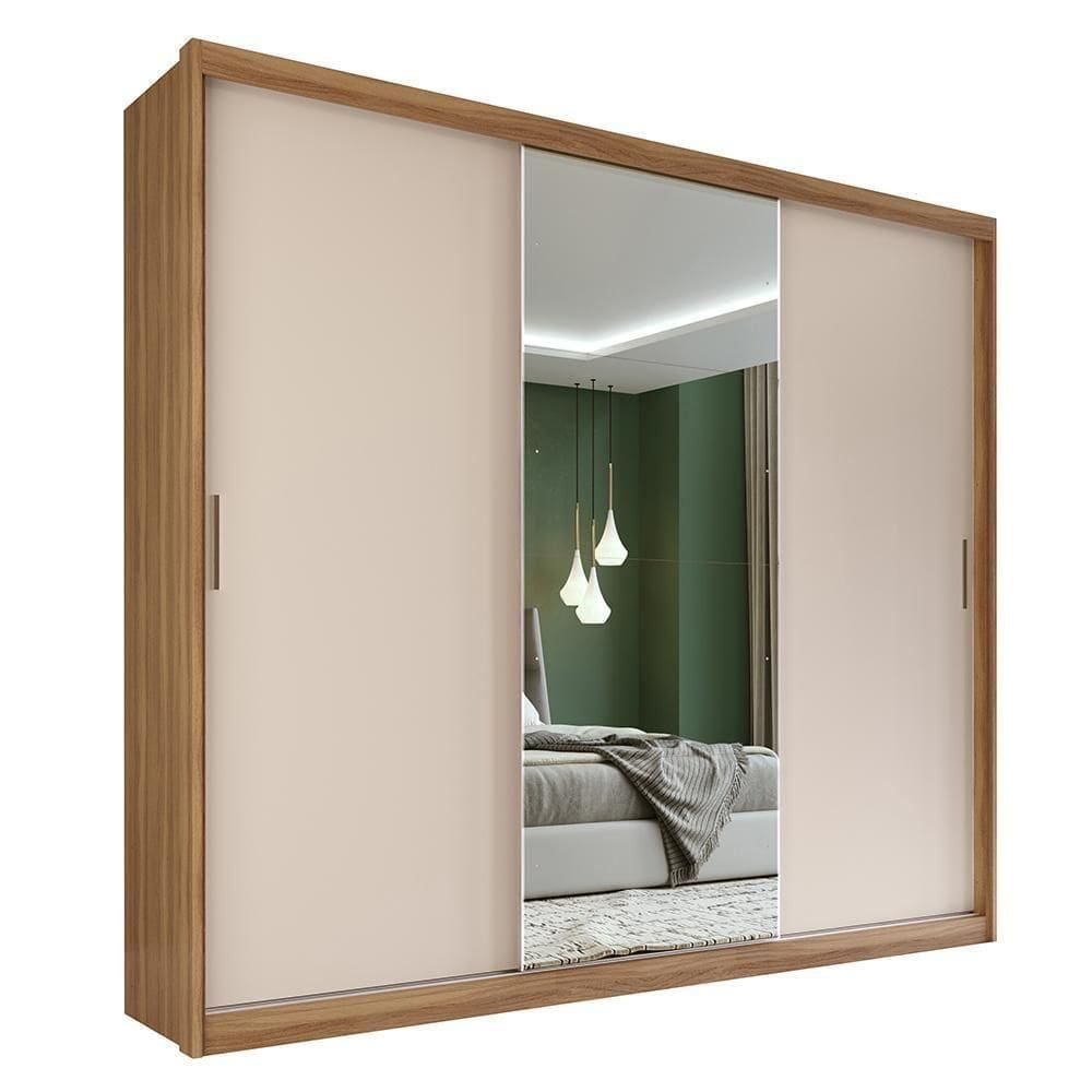 Guarda Roupa Dalila 3 Portas, 4 Gavetas E 4 Cabideiros  Amêndola Off White Com Espelho - Demóbile Amêndola Off White