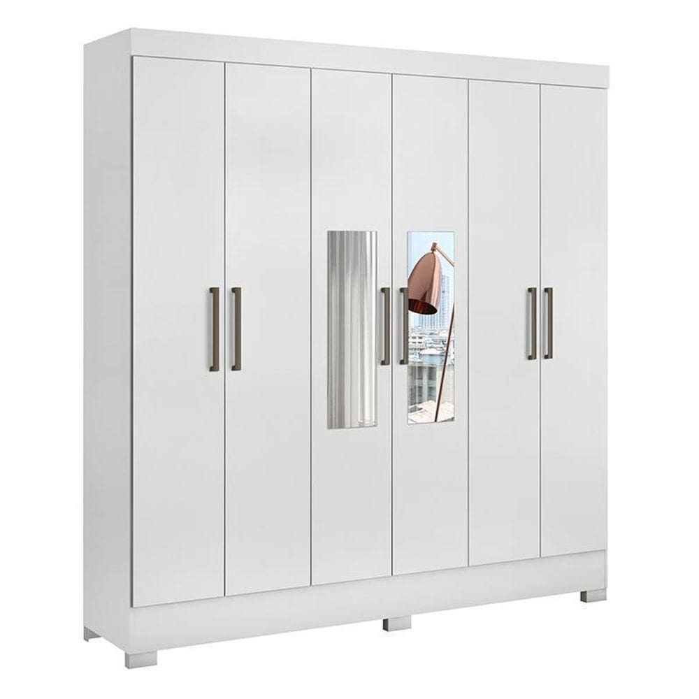 Guarda Roupa Casal Prático 6 Portas Branco Com Espelho - Demóbile Branco