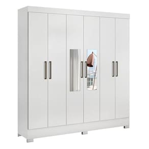 Guarda Roupa Casal Prático 6 Portas Branco Com Espelho - Demóbile Branco