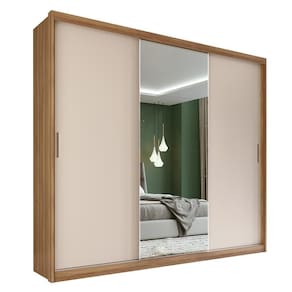Guarda Roupa Dalila 3 Portas, 2 Gavetas E 3 Cabideiros  Amêndola Off White Com Espelho - Demóbile Amêndola Off White