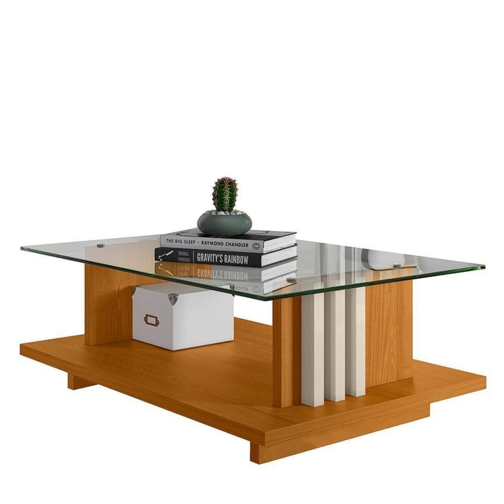 Mesa De Centro Frizz Cinamomo Off White Com Tampo De Vidro - Madetec Cinamomo Off White