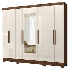 Guarda Roupa Casal Diplomata 8 Portas Castanho Wood Off White Com Espelho - Moval Castanho Wood Off White