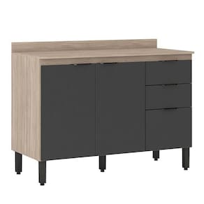 Balcão Firenze Pia 120cm 3 Portas 2 Gavetas Avena Grafito Com Tampo Mdp - Demóbile Avena Grafito