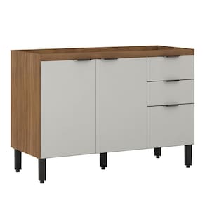 Balcão Firenze Pia 120cm 3 Portas 2 Gavetas Amêndola Nude Sem Tampo - Demóbile Amêndola Nude