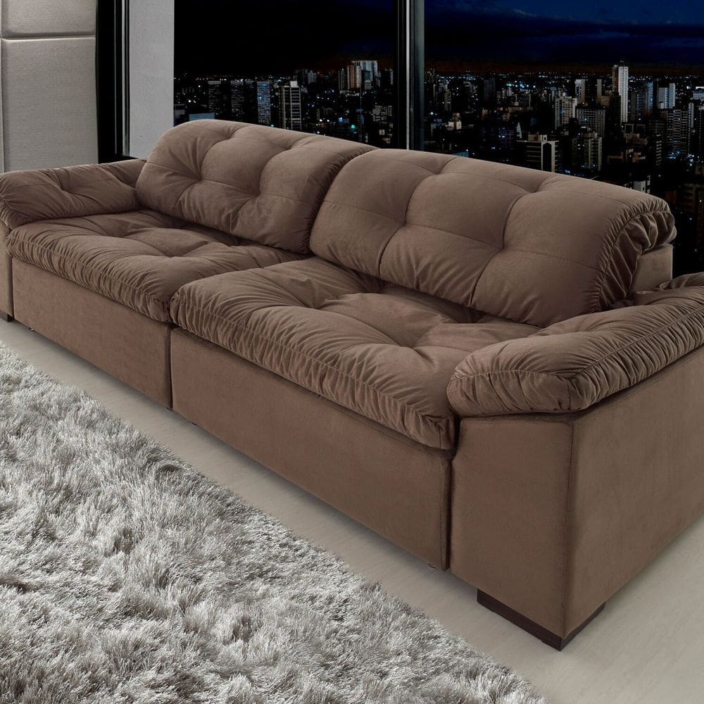 Sofá Retrátil e Reclinável 2 Lugares 220 Cm Pérola Veludo Marrom