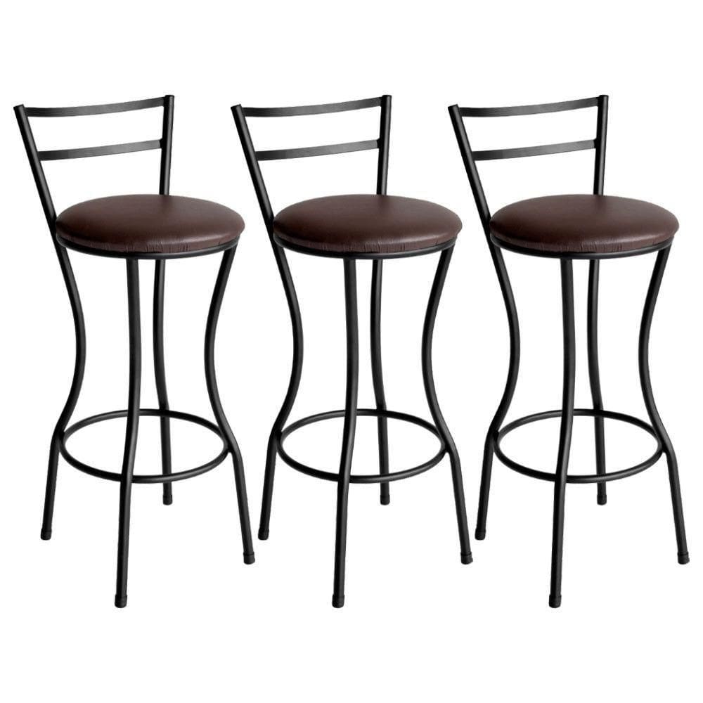 Conjunto De 3 Banquetas Alta Home De Aço De Carbono Marrom