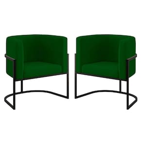Kit 02 Poltronas Lua Com Base De Metal Black Sala Reforçada Verde