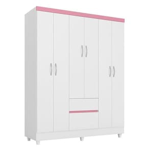 Guarda Roupa Casal Flash Ii 6 Portas E 2 Gavetas Branco Rosa - Demóbile Branco Rosa
