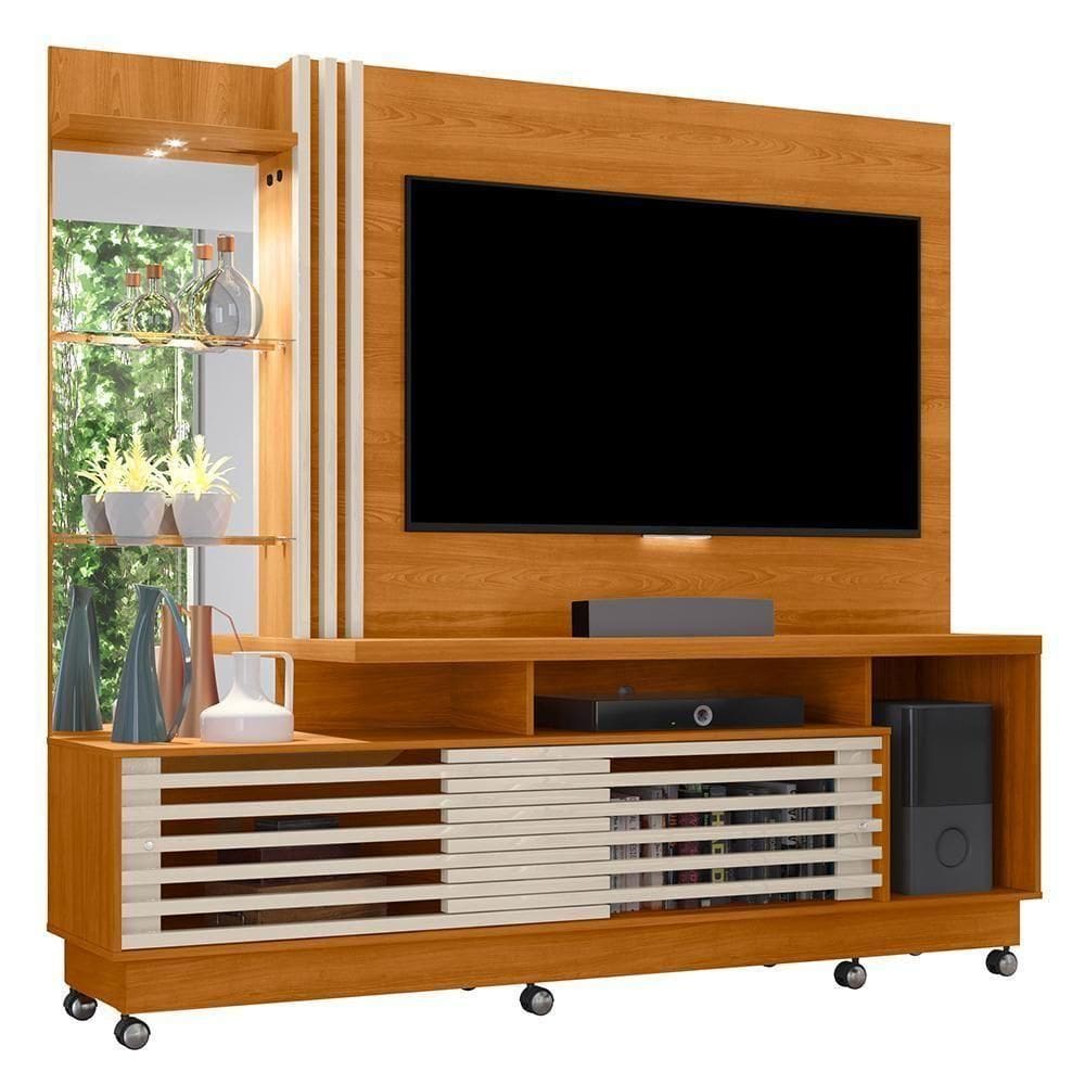 Estante Home Theater Frizz Plus Cinamomo Off White Para Tv Até 60 Com Rodízios - Madetec Cinamomo Off White