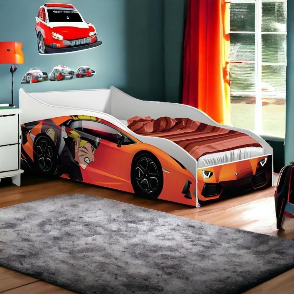 Cama Racer Juvenil Laranja Com Colchão Gabrielli